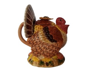 Vintage Hand Painted Thanksgiving Ceramic Turkey Teapot By Flowers Inc. Balloons