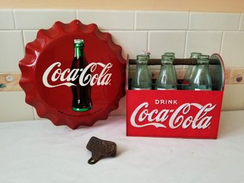 Vintage Coca-cola Collectibles - Bottle Cap Wall Hanging, Metal 6-pack Caddy & Star X Wall Mount Bottle Opener