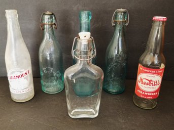 Antique Aqua & Clear Beverage Glass  Bottles (lot D)