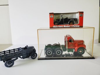 Three Model Cars - Snap On 1925 Model T Pickup / Cast Iron Truck & MACK 1/25 1961 B-61 Truck