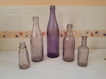 Antique Lavender & Purple Embossed Decorative Glass Bottles (lot G)