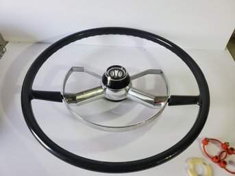 New Chevrolet Car Steering Wheel -Butterfly Accessory, Black - For 1950-1952 Chevys - MSRP $365