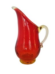 Vintage Amberina Crackle Bottom Glass Pitcher