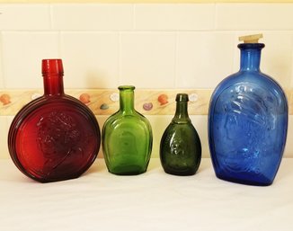 Vintage Colorful Glass Bottles: Benjamin Franklin,  Thomas & Jenny Lind Jefferson & Lady Liberty  (lot J)