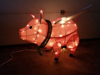 Adorable Holiday Christmas Animated Mechanical Lighted  Pink Flying Pig - See Description