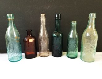 Mixed Lot Of Antique Colorful Embossed Glass Bottles  (lot L)