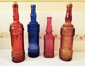 Vintage 12.5' Tall Decorative Colorful Glass Bottles Made In Spain  (lot M)