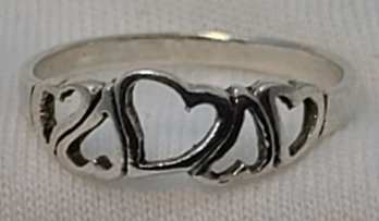 Sterling Silver Size 7.5 Multiple Heart Cutout Ring ~ 1.29 Grams