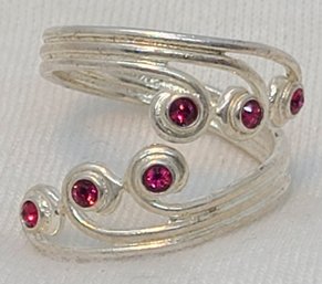 Sterling Silver Adjustable Size 7 Ring W/ 6 Red Stones