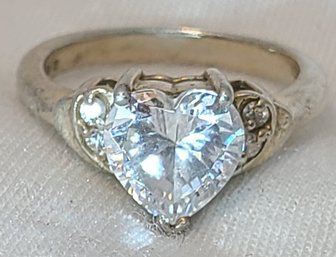 Amazing Sterling Silver Size 8 Heart Shaped CZ Engagement Ring ~ 4.81 Grams