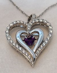 Stunning Sterling Silver CZ Heart Pendant On 18' Sterling Italian Chain ~ 5.82 Grams