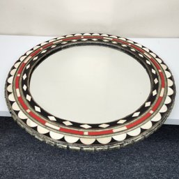 Graphic And Striking Round Moroccan Mirror Inlaid