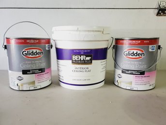 Interior Ceiling Paint - 2 New Cans Glidden Flat Pink To White & Partial Behr Premium Plus White