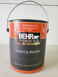 BEHR Premium Plus 1 Gallon Can Exterior Flat Paint & Primer Ultra Pure White