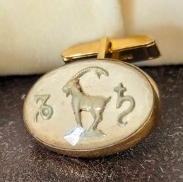 Vintage Capricorn Enamel Cufflinks With Gold Finish