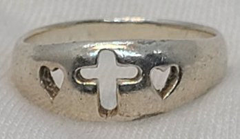 Sterling Silver Size 5 Lovely Hearts & Cross Ring ~ 2.28 Grams