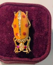 Pave Crystal & Enamel Lady Bug Pin With Pink Garnet Eyes And Gold Trim