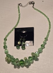 Vintage Jadeite Beaded Festoon Necklace With Matching Earrings