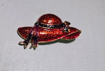 Vintage Enamel Hat Pin With Tiny Accent Stones And Gold Trim