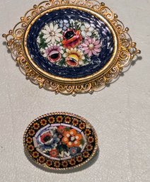 2 Vintage Italian Mosaic Enamel Pins