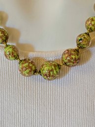 Murano Sommerso Beaded Riviere Necklace In Green And Gold