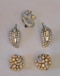 Vintage 1940s Style Rhinestone Earrings And Pin