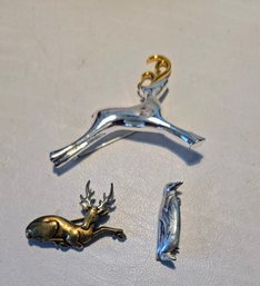 Vintage MMA And Carolee Reindeer And Penguin Pins