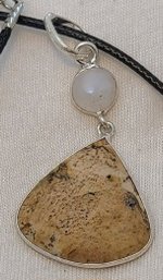 Silver Plated Jasper & Moonstone Pendant On A Rope Necklace