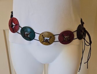 Boho Style Belt With Colorful Resin Or Shell Disks Strung On Coconut Coir