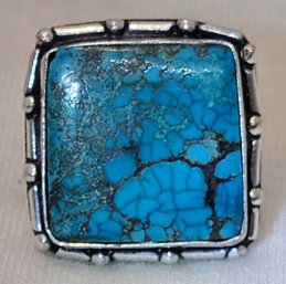 Size 6 Silver Plated Beautiful Square Torquoise Ring