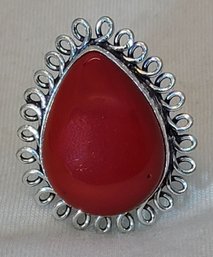 Extraordinary Silver Plated Size 8 Red Coral Ring