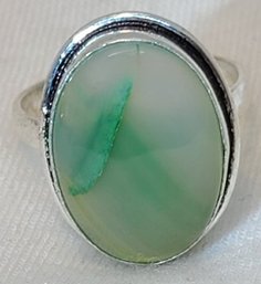 Silver Plated Size 8 Green Lace Agate Ring