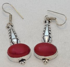 Silver Plated Manufactured Red Coral Earrings