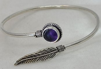 Silver Plated Adjustable Bracelet With A Purple Stone