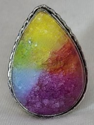 Silver Plated Size 8 Rainbow Solar Quartz Ring