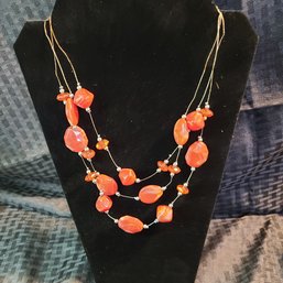 Vintage Handmade Redstone Necklace Adjustable To 18 In