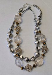 2 Chunky Beaded Necklaces - 1 Clear Crystals With Faceted Bronze Hematite Beads /1 With Pinched Silver Beads