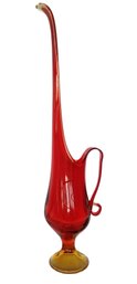 MCM L.E. Smith Red Orange Swung Glass Pitcher Ewer