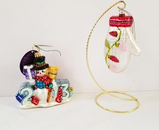 Christopher Radko 'here's To The New Year 2004' & Raz Imports Glitter Mittens Ornaments  (lot 11)