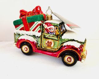 Christopher Radko European Glass Christmas Ornament 'Santa's Pickup Truck' With Box  (lot 12)