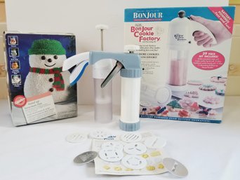 Holiday Baking Essentials: Bonjour Battery Powered Cookie Factory, Wilton Snowman Cake Pan & More!