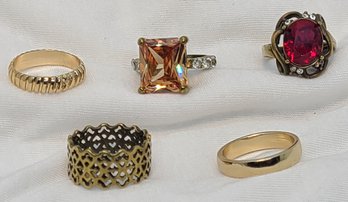 Five Assorted Gold-plated Rings All Size 7