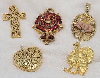 Five Wonderful Assorted Gold Tone Pendants