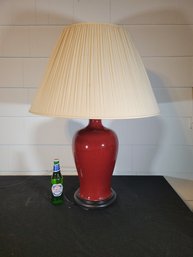 Impressively Sized Table Lamp With A Cranberry Ceramic Base.