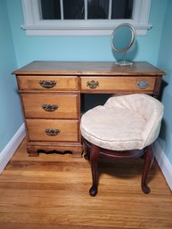 Antique Desk / Make Up Counter With Vintage Stool.