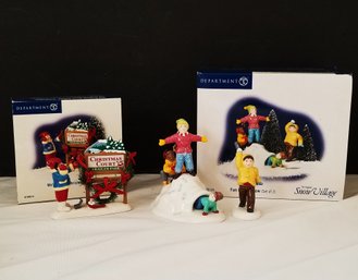 Department 56 Snow Village Series Welcome To Christmas Court & Fun In The Snow Figurines - With Box