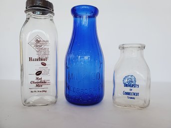 Three Vintage Milk Bottles - UConn & Liberty