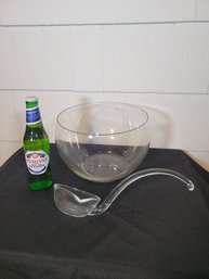 Glass Punch Bowl With Matching Ladle. No Chips