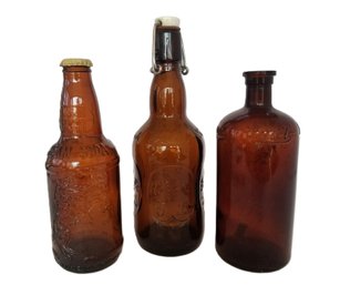 Vintage Grolsch German Beer, Sioux City Cream Soda & Lysol Brown Glass Bottles