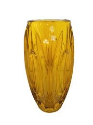 Vintage Rudolf Schrotter Czech Yellow Glass Bullet Vase With Cut Lens